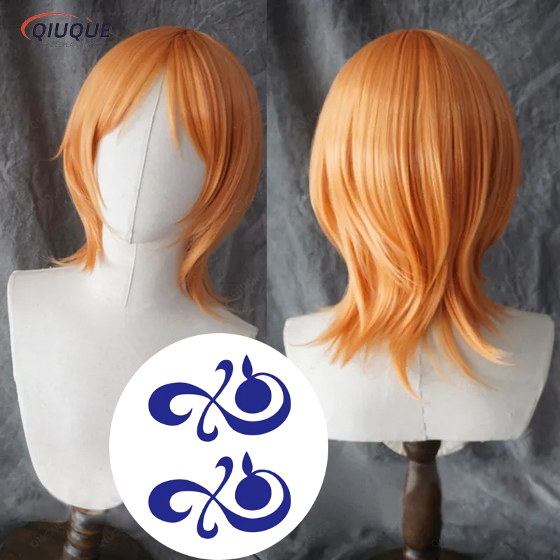 Adult Nami Cosplay Wig Women 75cm Long Curly Wavy Orange Heat Resistant Hair Anime Cosplay Wigs + Wig Cap: Brown