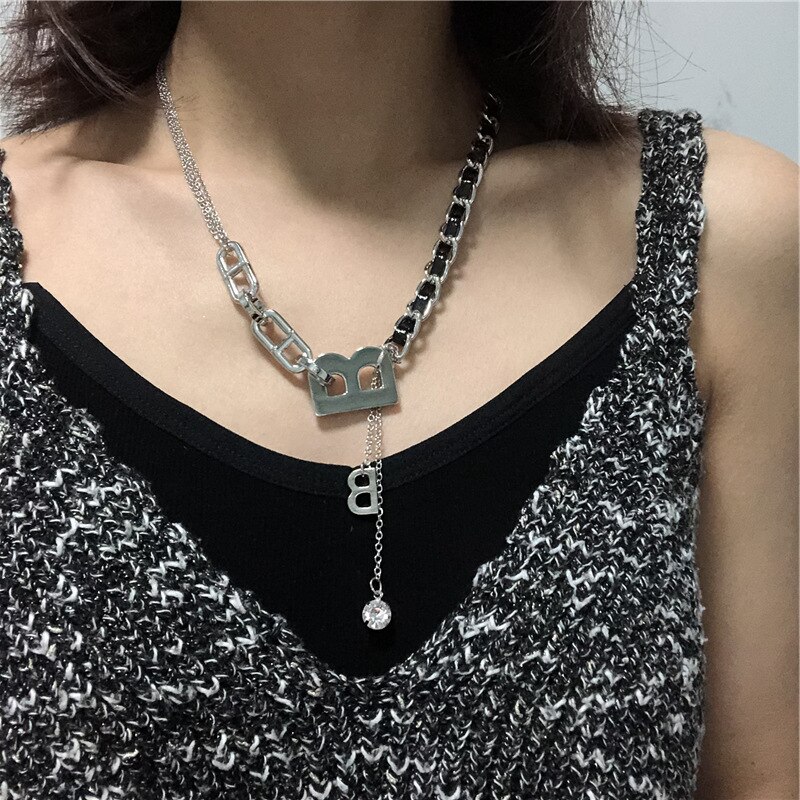 XUXI-Colgante con letras para mujer, cadena trenzada, collar, cadena para clavícula, S039