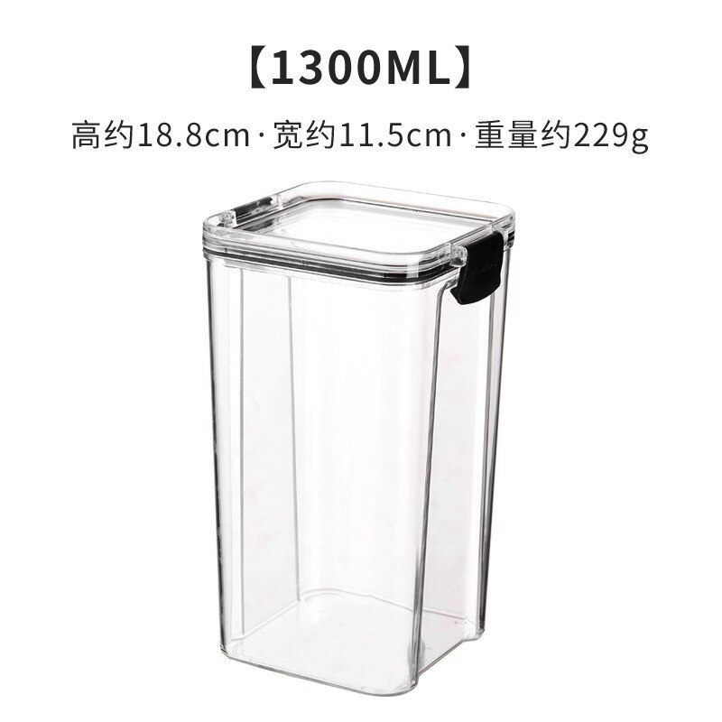 700/950/1300ML Food Storage Container Plastic Kitchen Refrigerator Noodle Box Multigrain Storage Tank Transparent Sealed Cans: 1300ml-Translucent