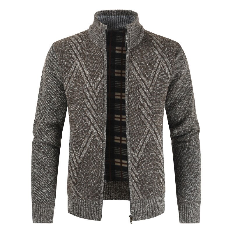 Cardigan en coton pour hommes, pull, pull, pull, géométrique, fermeture éclair, Slim Fit, printemps automne: Brown / XXL