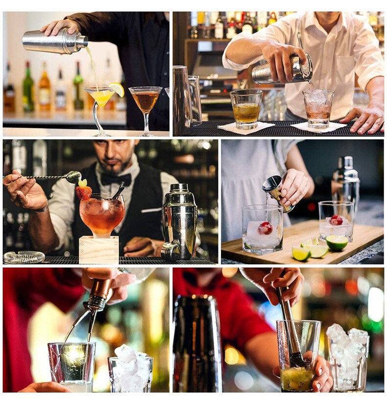 D2 16pcs Rose Gold Cocktail Shaker Kit Mixer Wine Stainless Steel Bars Drink Making Set Bartender Tool Home Party Accessories