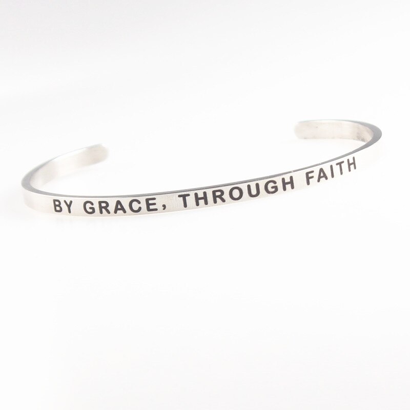 LOVE YOURSELF Stainless Steel Bracelets Bangles Engraved Open Cuff Mantra Bracelet Positive Inspirational Quotes Jewelry: BY GRACE THROUGH FAI