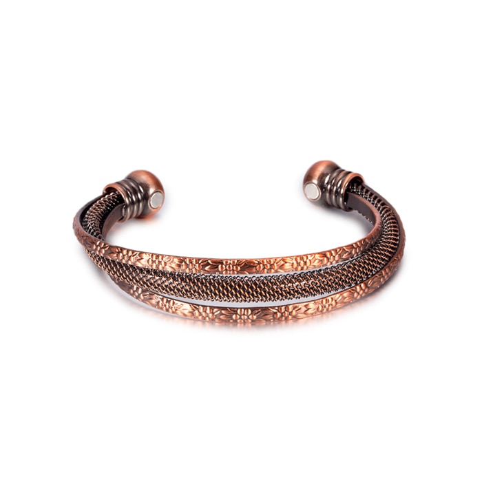 Vinterly torcido pulseira de cobre flores vintage energia magnética pulseira ajustável aberto manguito pulseiras presentes para mulher: copper