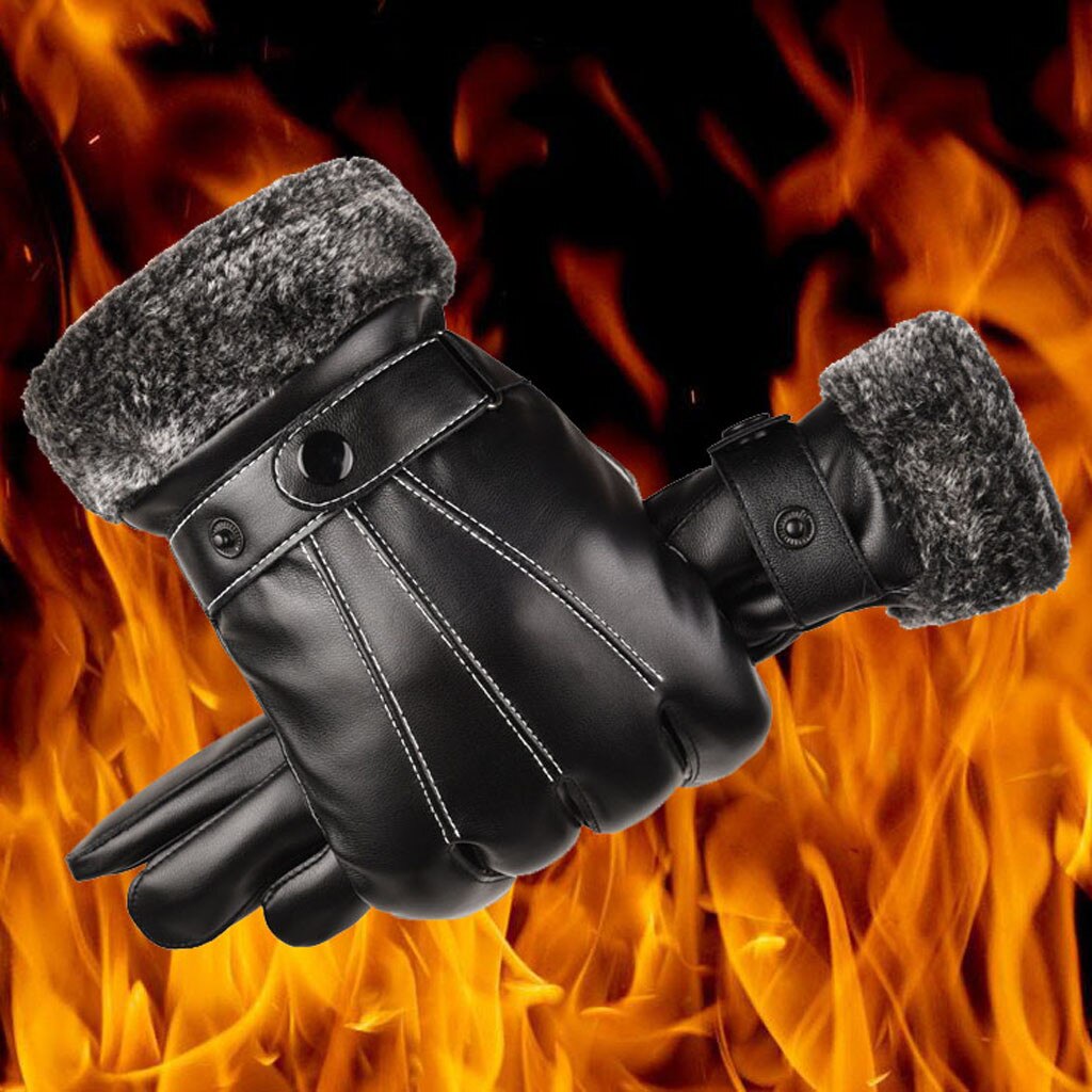 Luxury Men Leather Gloves For Men Winter Warm Motorcycle Ski Snow Snowboard Gloves Gross mouth Driving Gloves Men Gloves