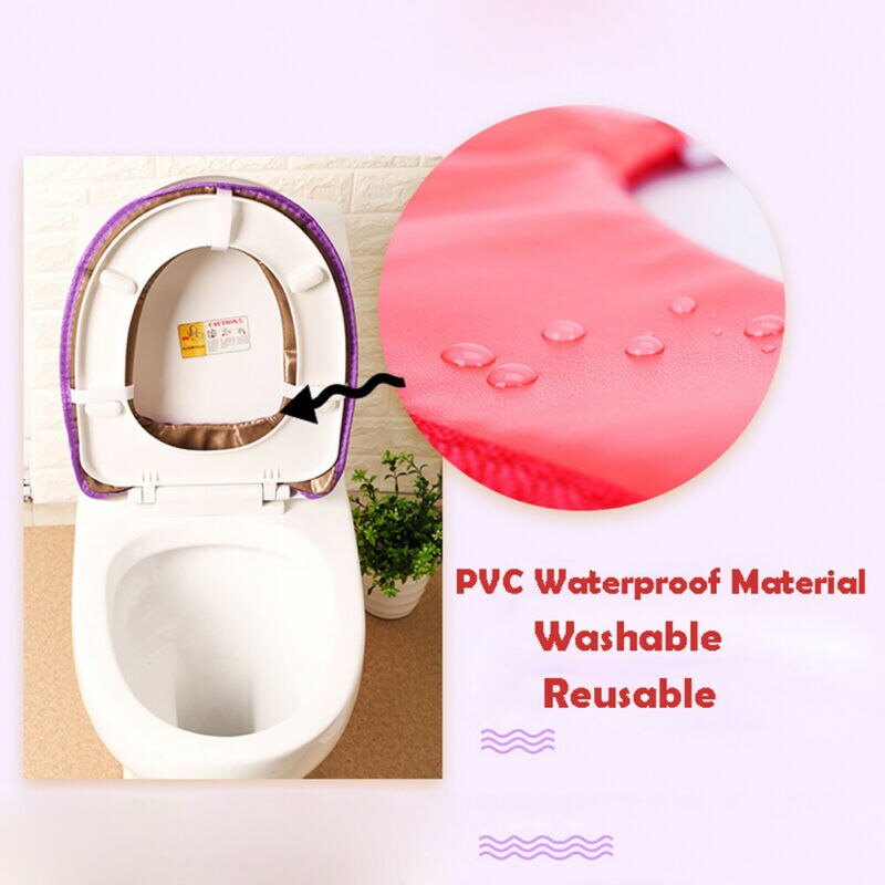 Warm Soft Toilet Cover Seat Lid Top Cover Pad Bathroom Warmer Toilet Seat Bowl Soft Zipper Flower Washable Toilet Seat Cover
