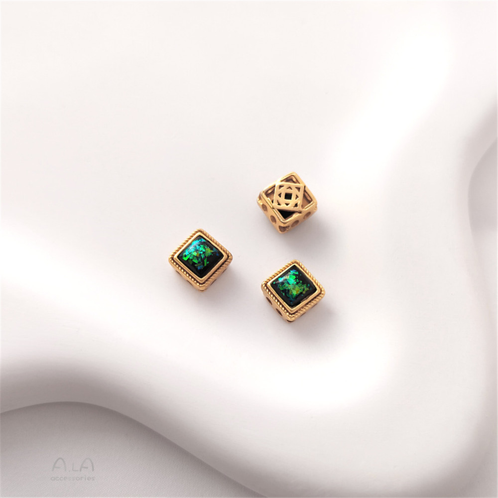 Cuentas de transferencia con incrustaciones de ópalo de imitación, accesorios de joyería hechos a mano, oro mate, chapado en cobre, Retro