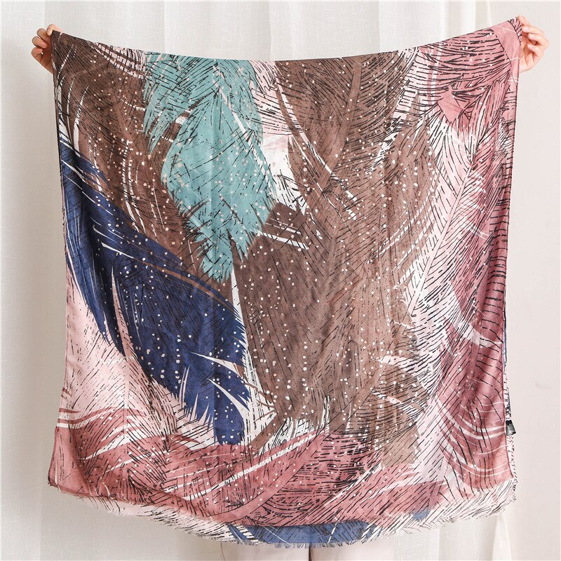 Luxe ombre viscose sjaal met veren en franjes, damesprint, zachte hijab sjaal, foulards, moslim snood 180*100cm