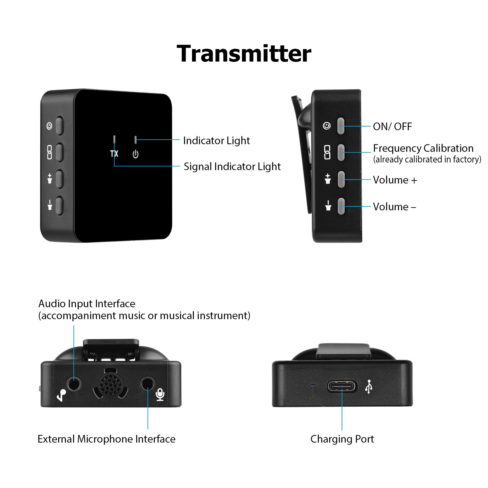 UHF Wireless Lavalier Microphone with Transmitter &amp; Receiver Clip-on Rechargeable Mic for Interview Live Show Vlog Shooting