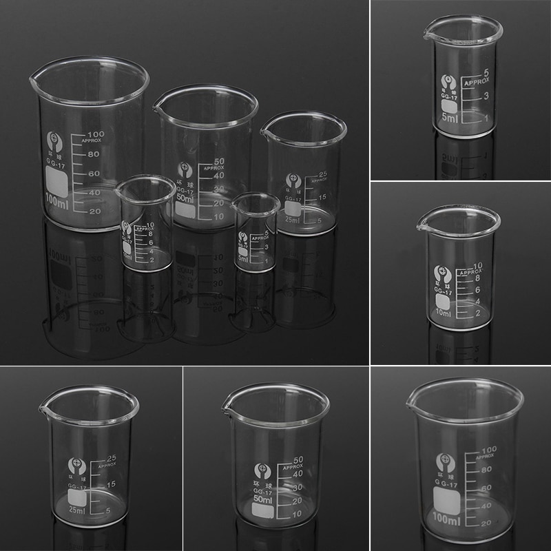 5 Pcs Lab Glasbeker Set 5/10/25/50/100 ml Borosilicaatglas Laboratorium Meten glaswerk School Studie Lab Glasbeker Set