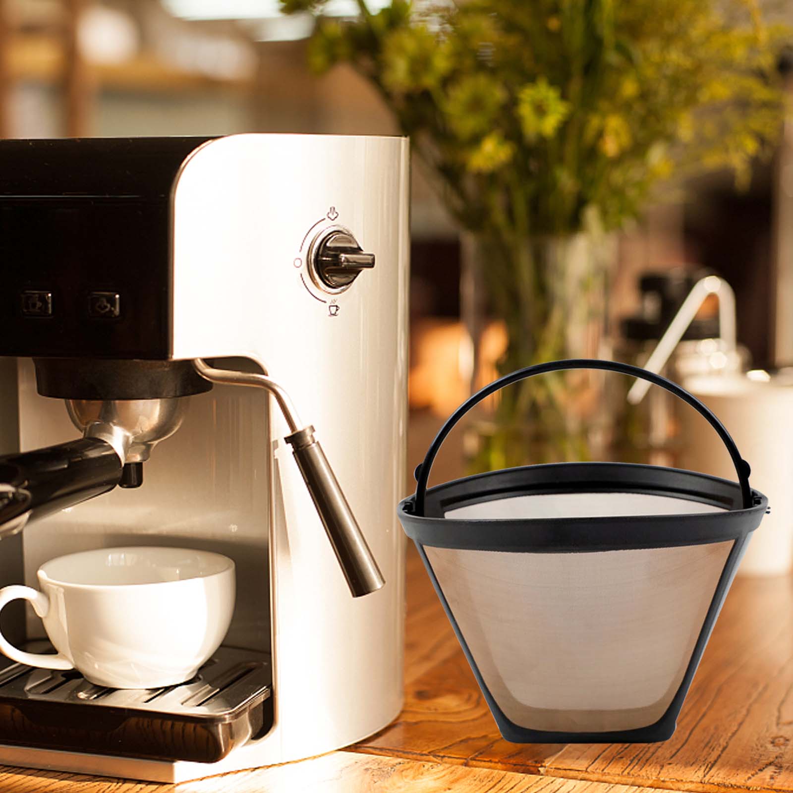 Accesorios para cafetera de acero inoxidable, utensilios de cocina de estilo cónico reutilizables, filtro de café hecho a mano, utensilios de cocina, 1 ud.