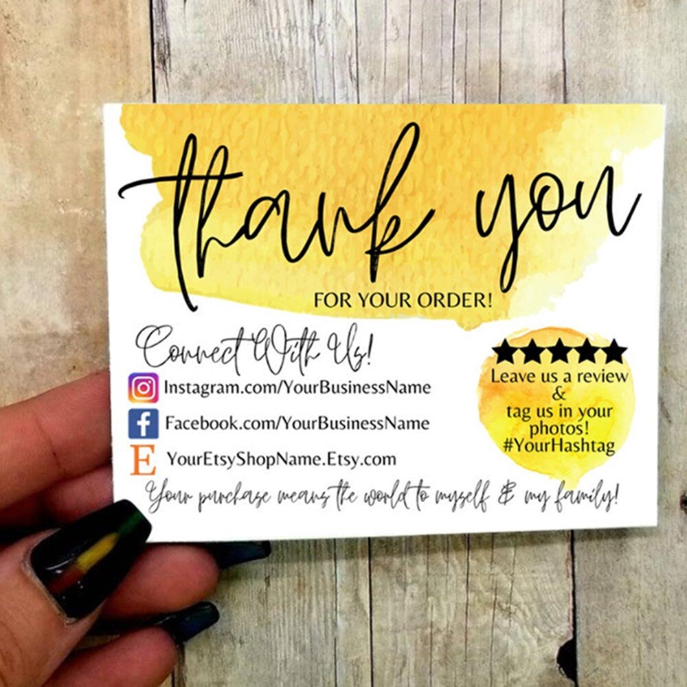 Custom social media business cards Yellow, Thank You, Card Branding Facebook Promo, 3.5" x4" Small Shop Card,: cutom color2 / 50 PCS