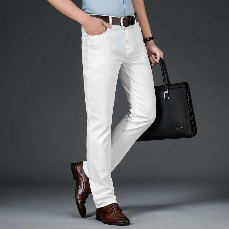 Pantalones vaqueros blancos para hombre, Corte recto de negocios de estilo clásico informal, modernos, suaves, avanzados, 40, primavera y otoño, novedad de