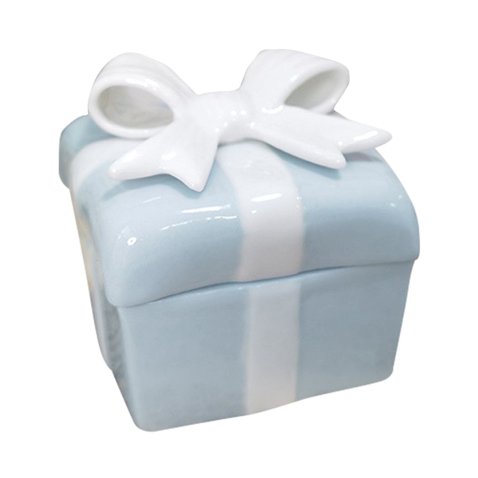 Schaal 1:12 Poppenhuisminiaturen Mini Blauwe Keramische Porselein Geschenkdoos Candy Dozen Strik Deksel Xmas Decor Accessoire