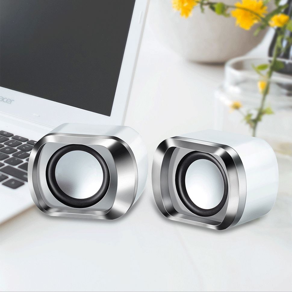 USB 2.0 Notebook Speakers Wired Stereo Mini Computer Speaker for Desktop Laptop Notebook PC MP3 MP4 3.5mm AUX IN white