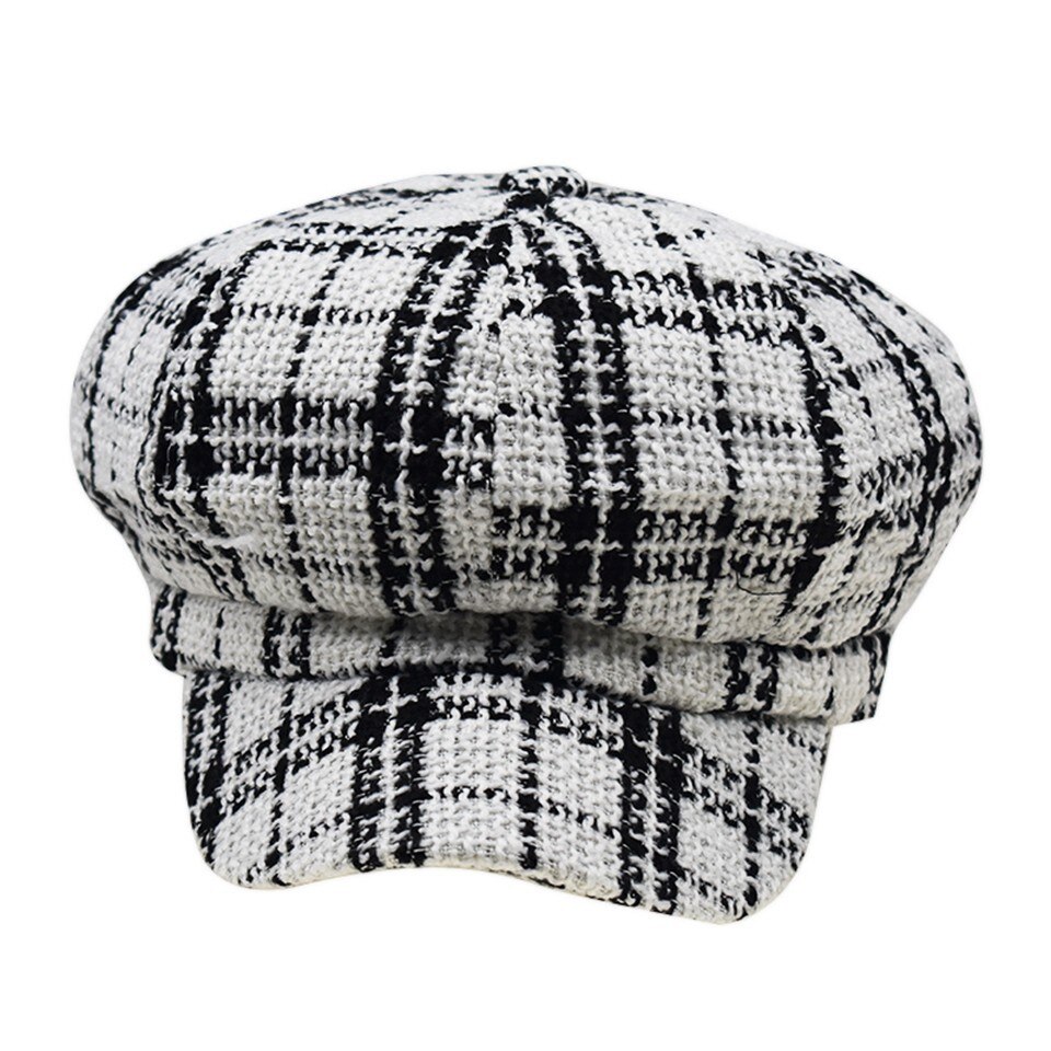 Tweed-Plaid Newsboy Newsboy Cap for Women,Cabbie Beret Visor Brim Hat