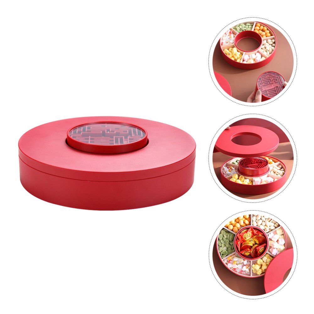 1pc Home Candy Box Compartments Dried Fruit Candy Box Food Storage Plate: Red