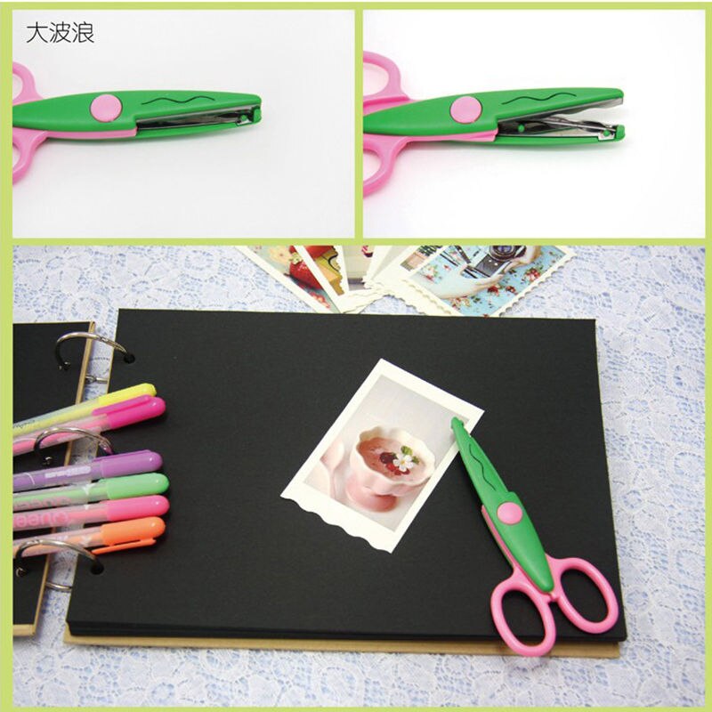 Tijera de encaje, tijeras de Metal y plástico DIY para álbumes de recortes, foto, colores, tijera, papel, encaje, diario, decoración con 5 Patrones: green