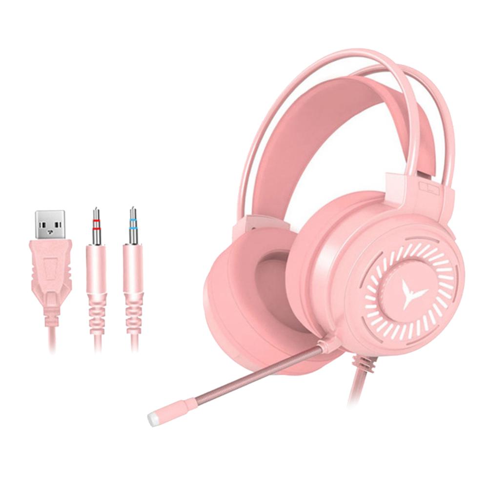 Bedrade Koptelefoon Gamer Hoofdtelefoon Gaming Headsets Surround Sound 4D Stereo Usb Microfoon Kleurrijke Licht Pc Laptop Game Headset: Pink