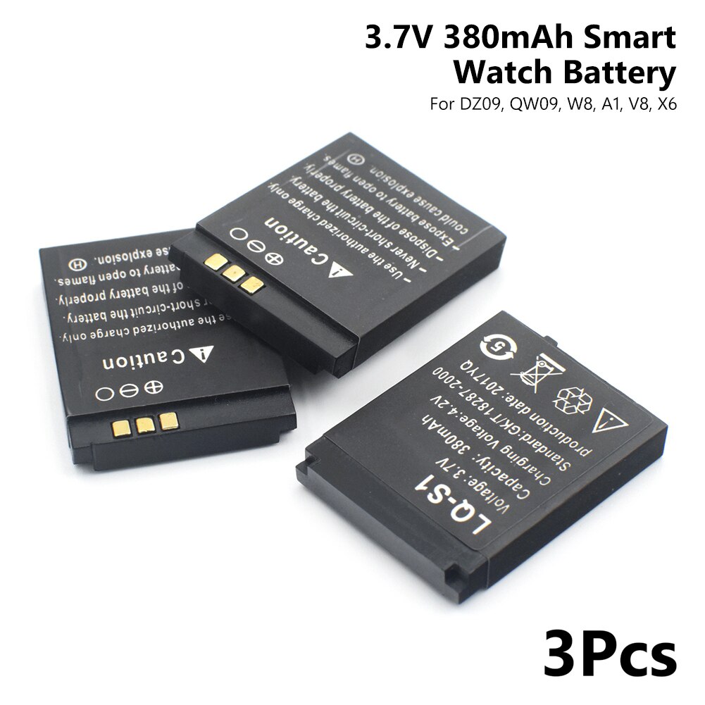 3 stks/partij 3.7v Oplaadbare Lithium Polymeer Dode Smart Horloge Batterij Vervanging Voor Smartwatch DZ09 QW09 W8 A1 V8 X6