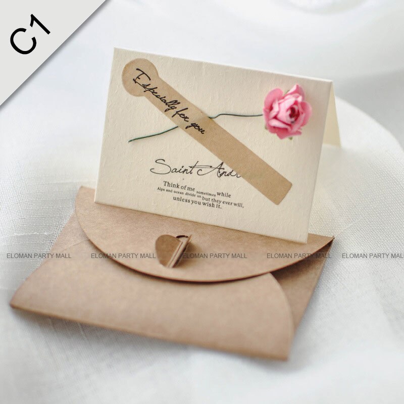 Eloman rustikke bryllup invitationer kort fødselsdag bryllup invitation konvolut+blanke kort+blomster: C1