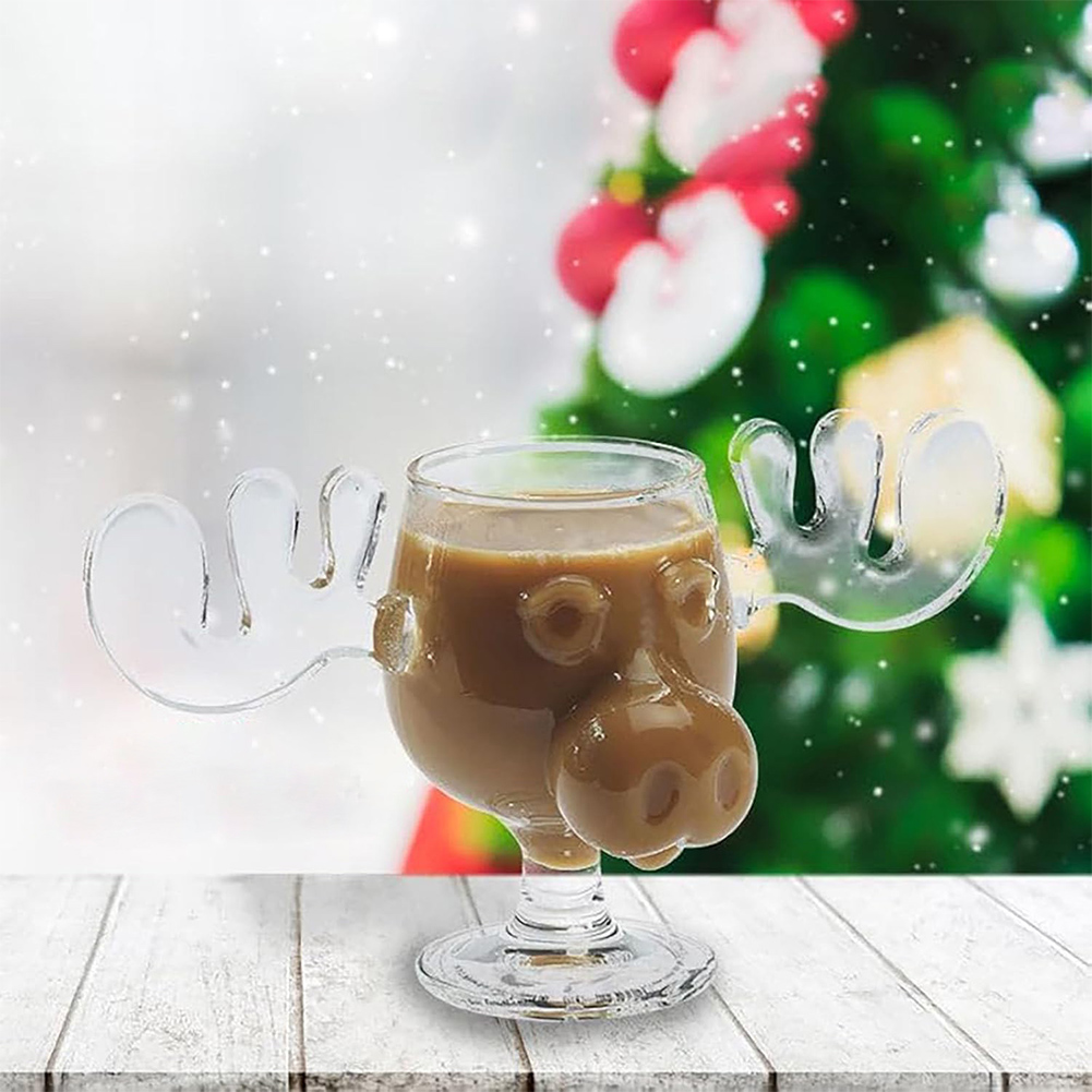 1-3PCS 240ml 8oz Christmas Vacation Moose Mug Christmas Reindeer Head Elk Glass Wine Beer Water Juice Milk Glass