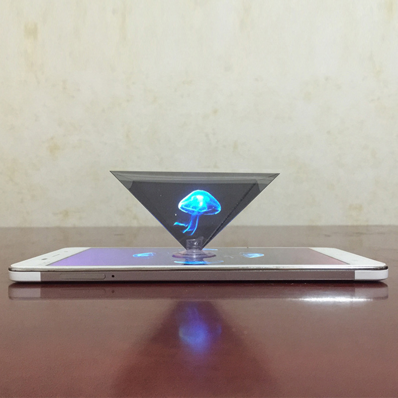 Mini 3d holograma pirâmide exibição projetor suporte de vídeo universal para iphone huawei samsung