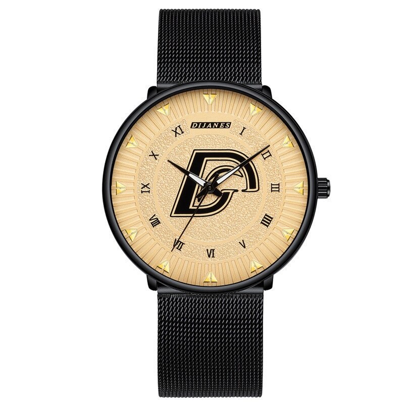 Minimalistische Mannen Mode Ultra Dunne Horloges Eenvoudige Mannen Business Roestvrijstalen Gaas Riem Quartz Horloge Relogio Masculino: M Black Gold
