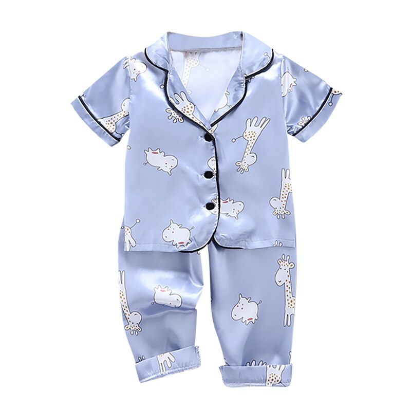 Sommer Baby Kleidung freundlicher Mädchen Jungen Pyjama Giraffe Nachtwäsche 2Stck Kurzarm Bluse Spitzen + Nacht Hosen einstellen 7: A / 1T