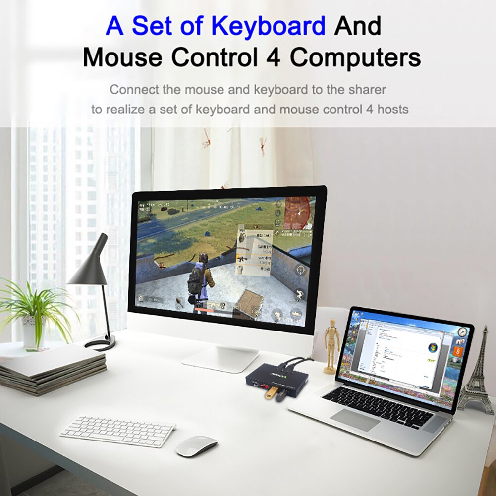 Hdmi Kvm Switch 4K Usb Hdmi Kvm Switcher 4 In 4 Out 4K 2K 30Hz Met kabels Voor Pc Laptop Muis Printers Toetsenbord Scanner U Disk