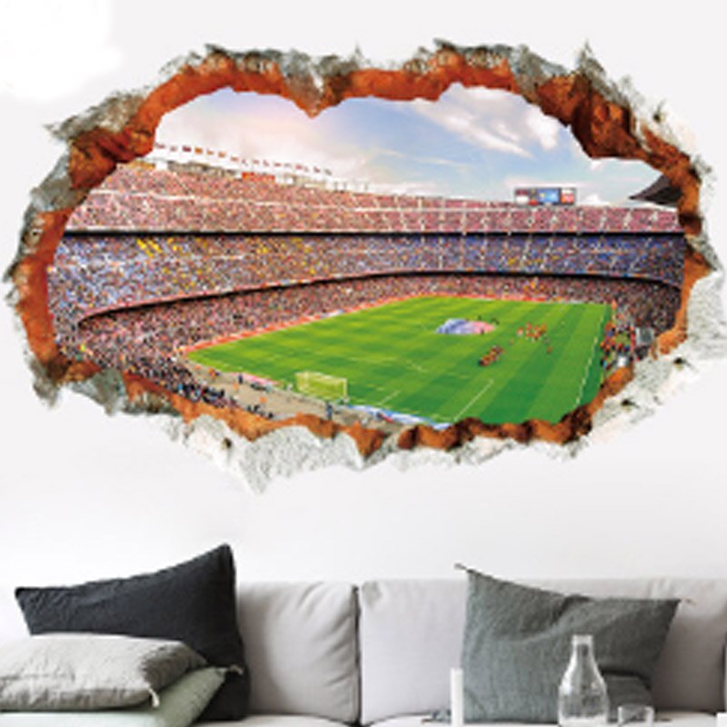 Broken wall 3d Soccer field Wall Stickers for kids baby rooms bedroom home decoration mural poster football sticker art