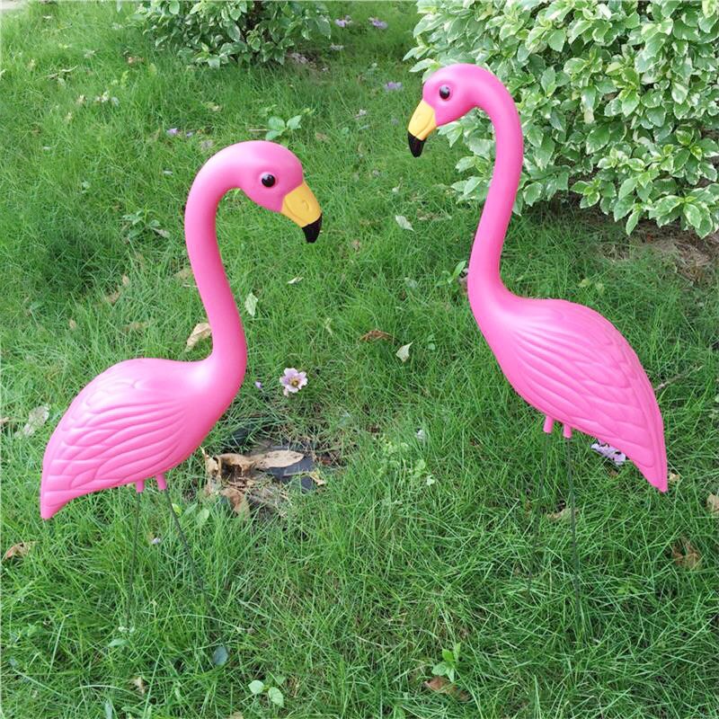 2Pcs Plastic Simulation Flamingo Garden Decoration Flamingo Head-Up Models Home Yard Garden Lawn Art Ornaments Wedding Ceremony