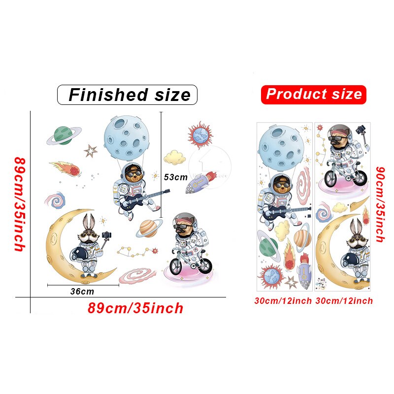 Autocollant mural d'astronaute en vinyle de dessin animé, stickers muraux amovibles pour bricolage, pour enfants garçons, chambre à coucher, pépinière, papier peint pour la maison: TBAL361