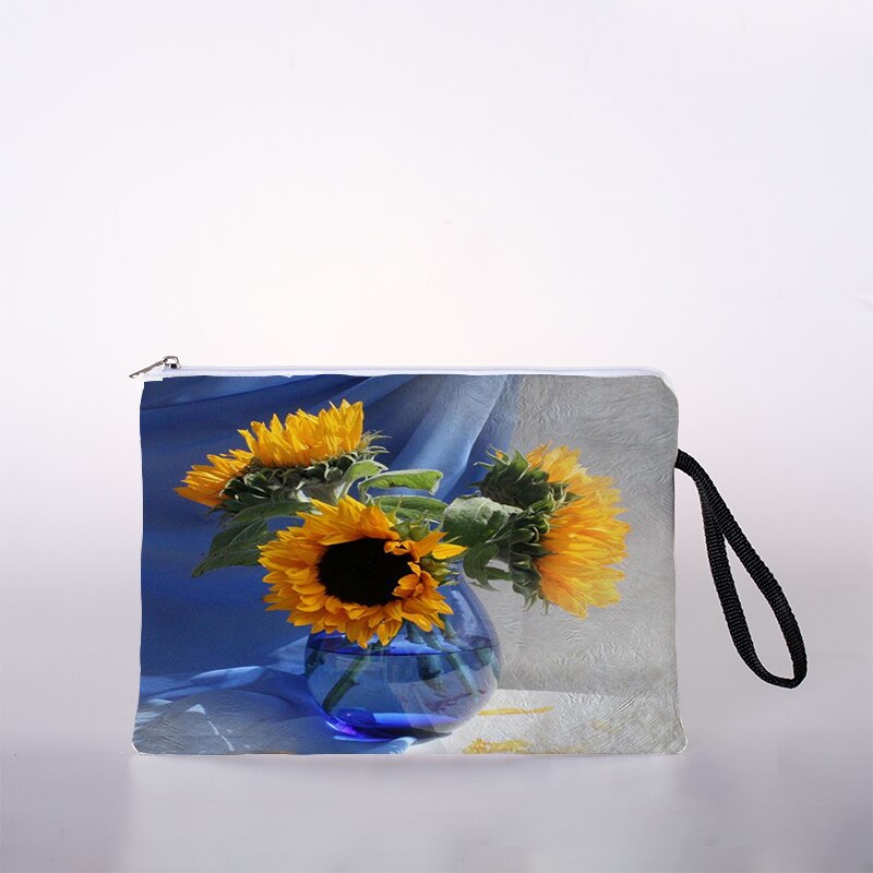Kosmetyczka z nadrukiem słonecznika torba podróżna na zewnątrz dziewczyna kosmetyki dla kobiet torba kosmetyczka worek robić przechowywania panie pudełko na kosmetyki: 10