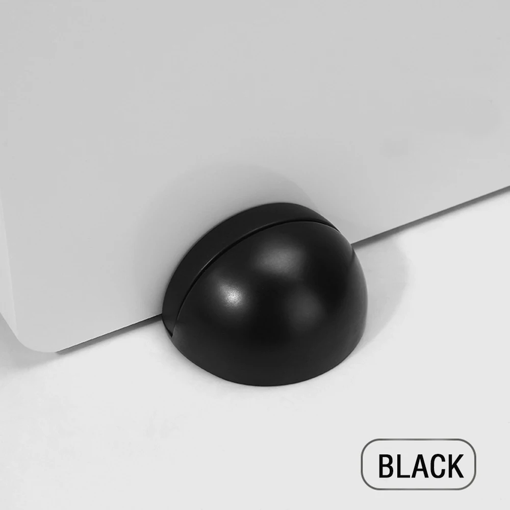 1pc Zinc Alloy Rubber Door Stopper Non Punching Sticker Hidden Door Holder Catch Floor Mounted Nail-free Door Stop Hardware: black