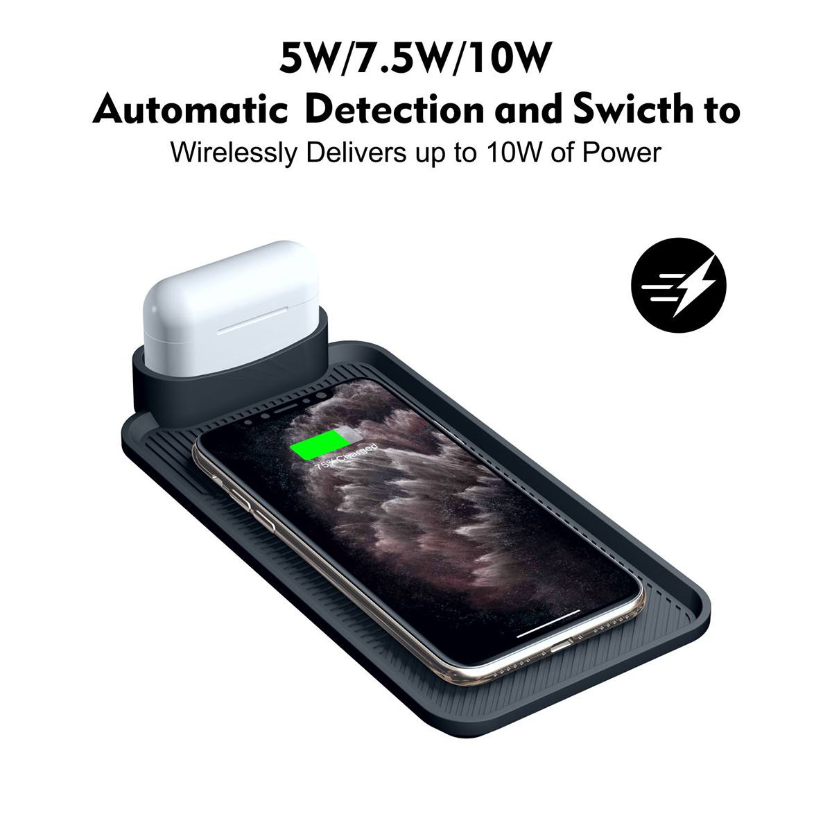 Base de carga inalámbrica 10W Qi para teléfono de coche soporte de carga rápida alfombrilla antideslizante de silicona para AirPods 1/2/Pro para iPhone 11