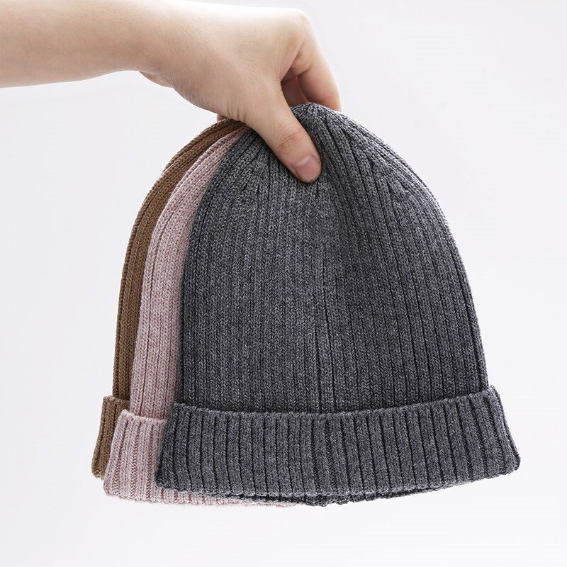 unisexe laine épais casquettes Simple solide chapeau mélanges doux Fine fil tricoté chapeau bonnets laine hiver printemps casquettes Skullies