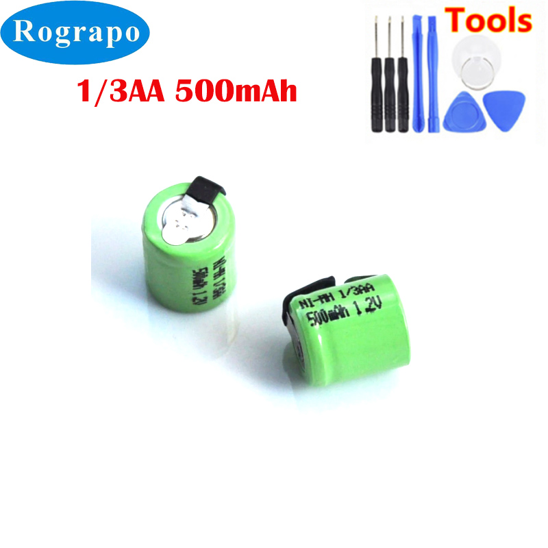 1-5PCS 1.2V 1/3AA ni-mh rechargeable battery 500mah 1/3 AA nimh cell with welding tabs for solar light 14*16mm