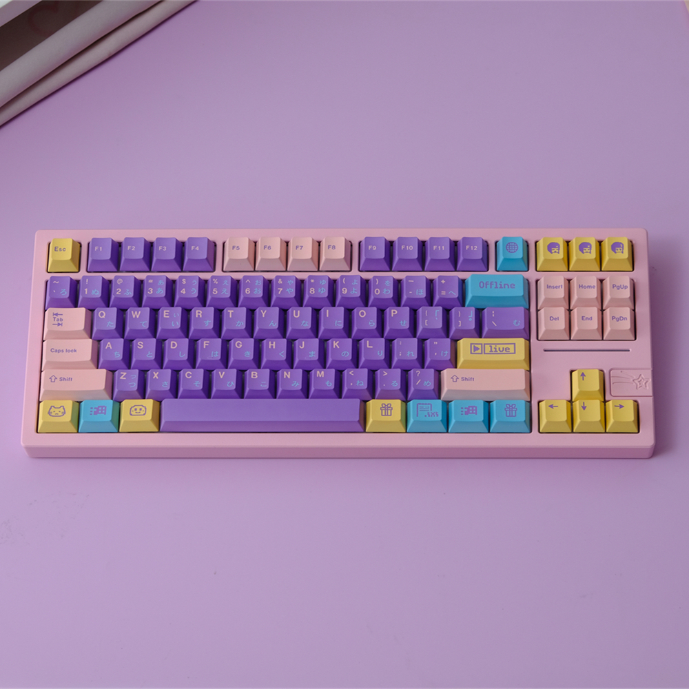 Purple Cherry Profile PBT Keycaps Candy Pixels Dye-Sub 150 Keys Split ANSI Big Set Key Caps For Mechanical Keyboard Wooting A75