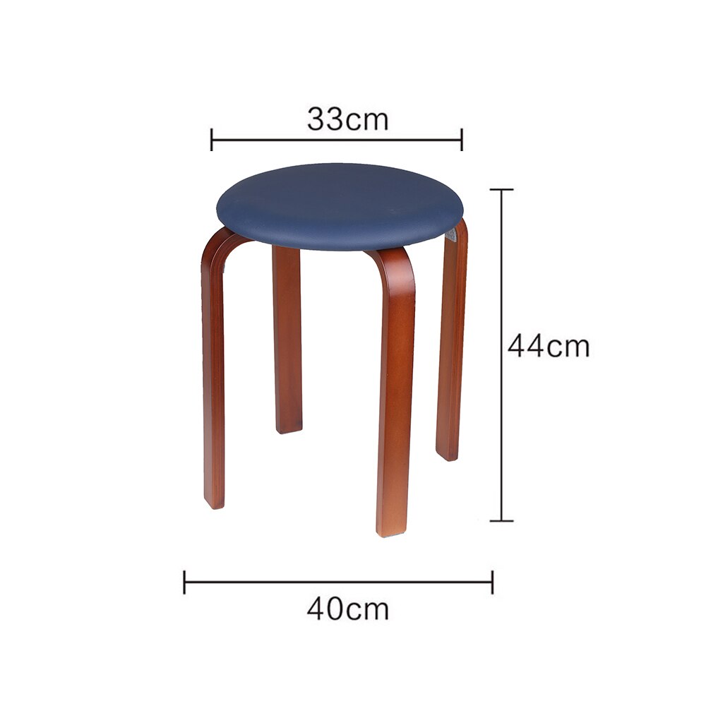 Wooden Stool Solid Wood KD Stool Stackable Leather Cushion Padded Round Stool Backless Chair for Home / Restaurant / Cafe / Bar