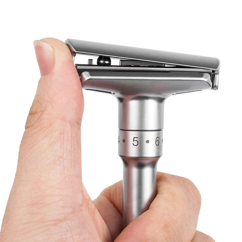 Adjustable Safety Razor Double Edge Classic Mens Shaving Mild to Aggressive 1-6 File Hair Removal Shaver it with 5 Blades