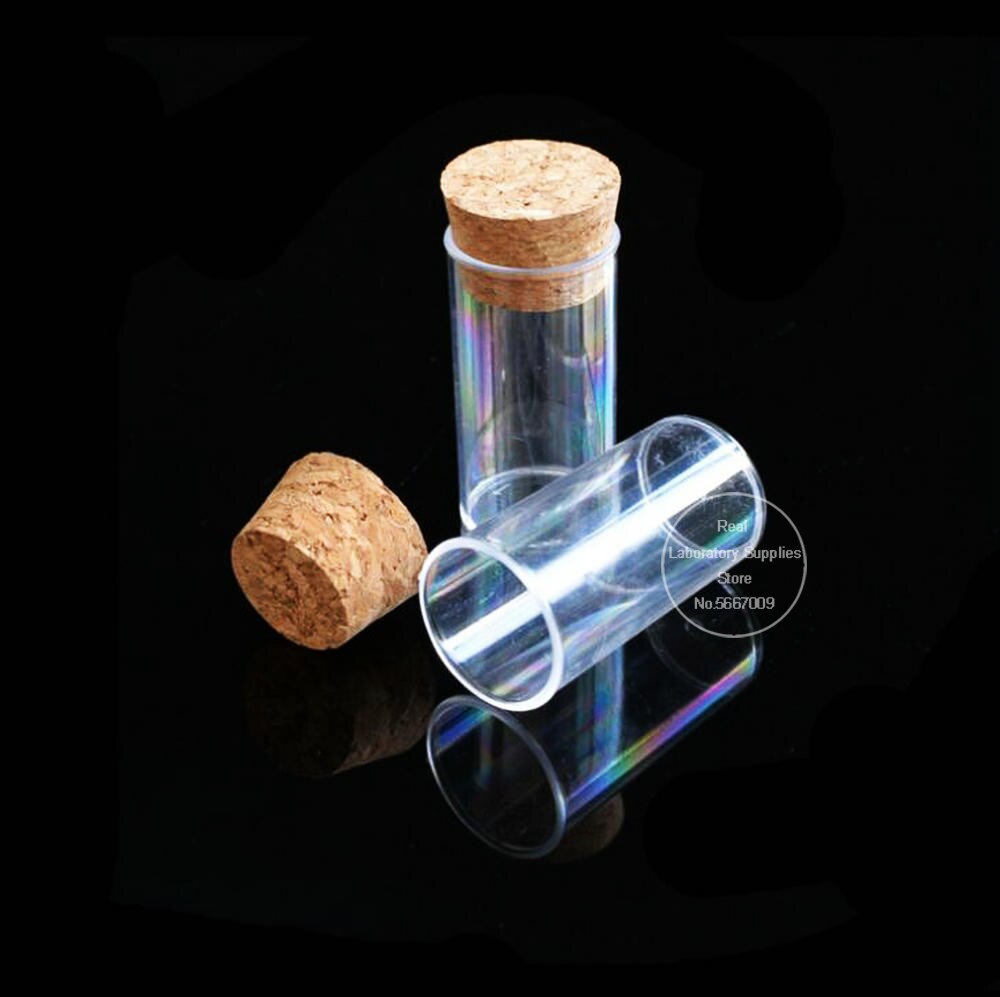 100pcs/lot 24x45mm Lab Flat Bottom Plastic Test Tubes Sample cup packing tube With cork stopper
