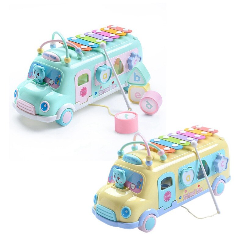 Baby Kind Muziek Puzzel Multifunctionele Bus Blok Klop Hamer Muziek Baby Muziekinstrument Speelgoed