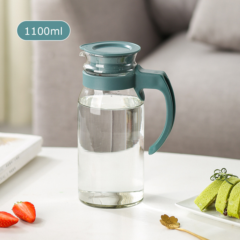 GF Glass Water Pitcher with Lid and Handle Heat Resistant Glass Carafe Pitcher for Tea,Juice,Milk,Cold Beverage dispenser: 1100ml