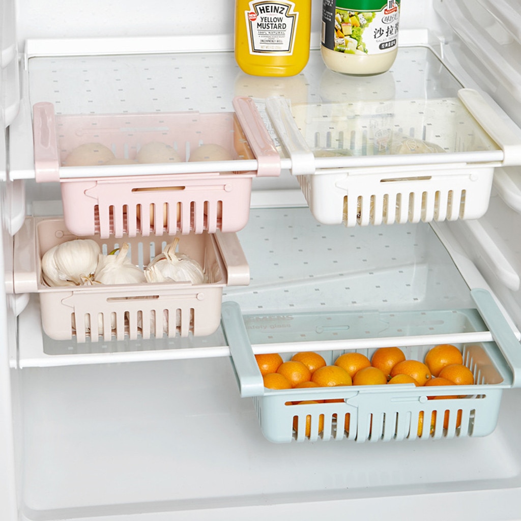 Kitchen Organizer Adjustable Kitchen Refrigerator Storage Rack Fridge Freezer Shelf Holder Pull-out Drawer Space Saver#25