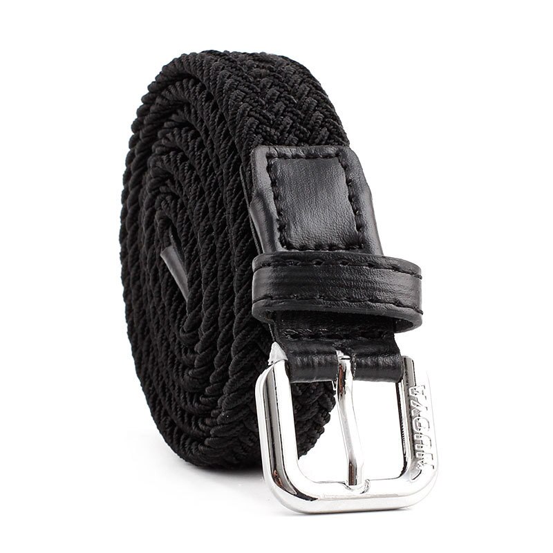 Unisex Casual Woven Belt Child Elastic Belts Men Canvas Elastic Belt Knitted Thin Waist Belts Jeans Alloy Pin Buckle Waistband: Black