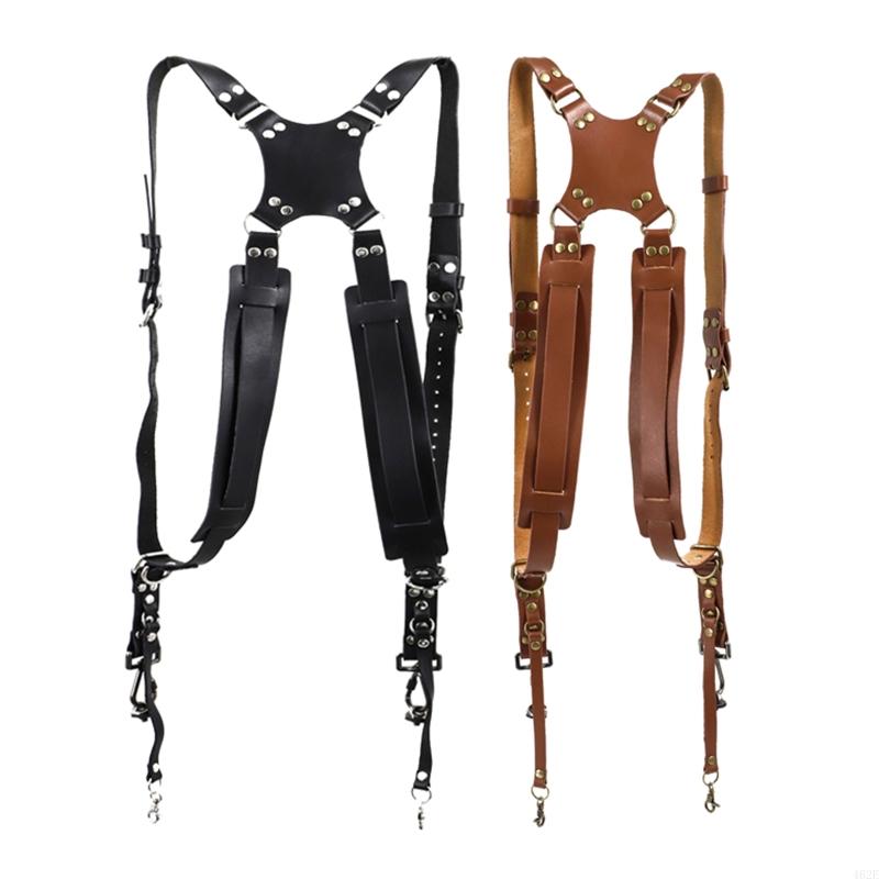 Correa para cámara, accesorios fotografía para cámaras, arnés cuero con doble hombro, remaches cuero, tirantes para cámara