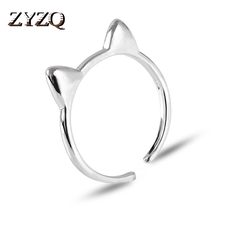 Zyzq Trendy Romantische Leuke Kat Open Ringen Verzilverd Accessoires Voor Vriendin Met Cat Ear