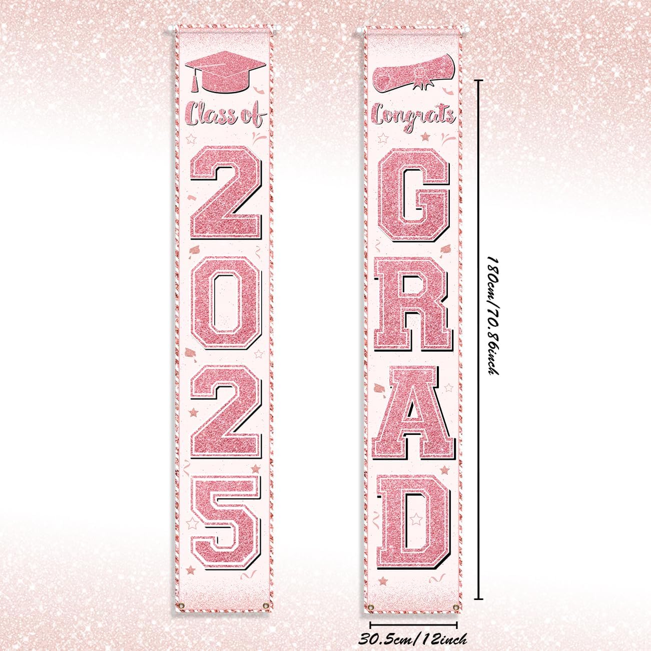 Roségoldenes Abschlussfeier-Dekorationen, Veranda-Schild, Klasse 2025, Banner, Türbehang für Absolventenpartys