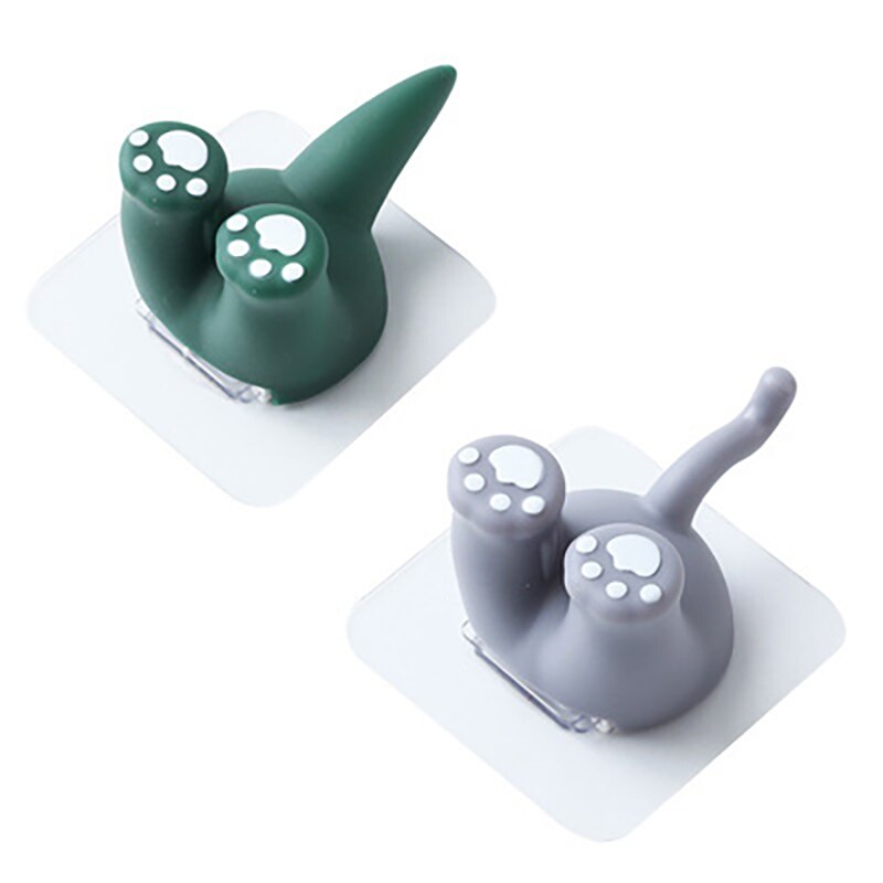 Cartoon Haken Universele Zelfklevende Haak Fun Animal Staart Muur Haken Multifunctionele Opslag Haak Voor Muur Koelkast Deur Thuis decor: green gray