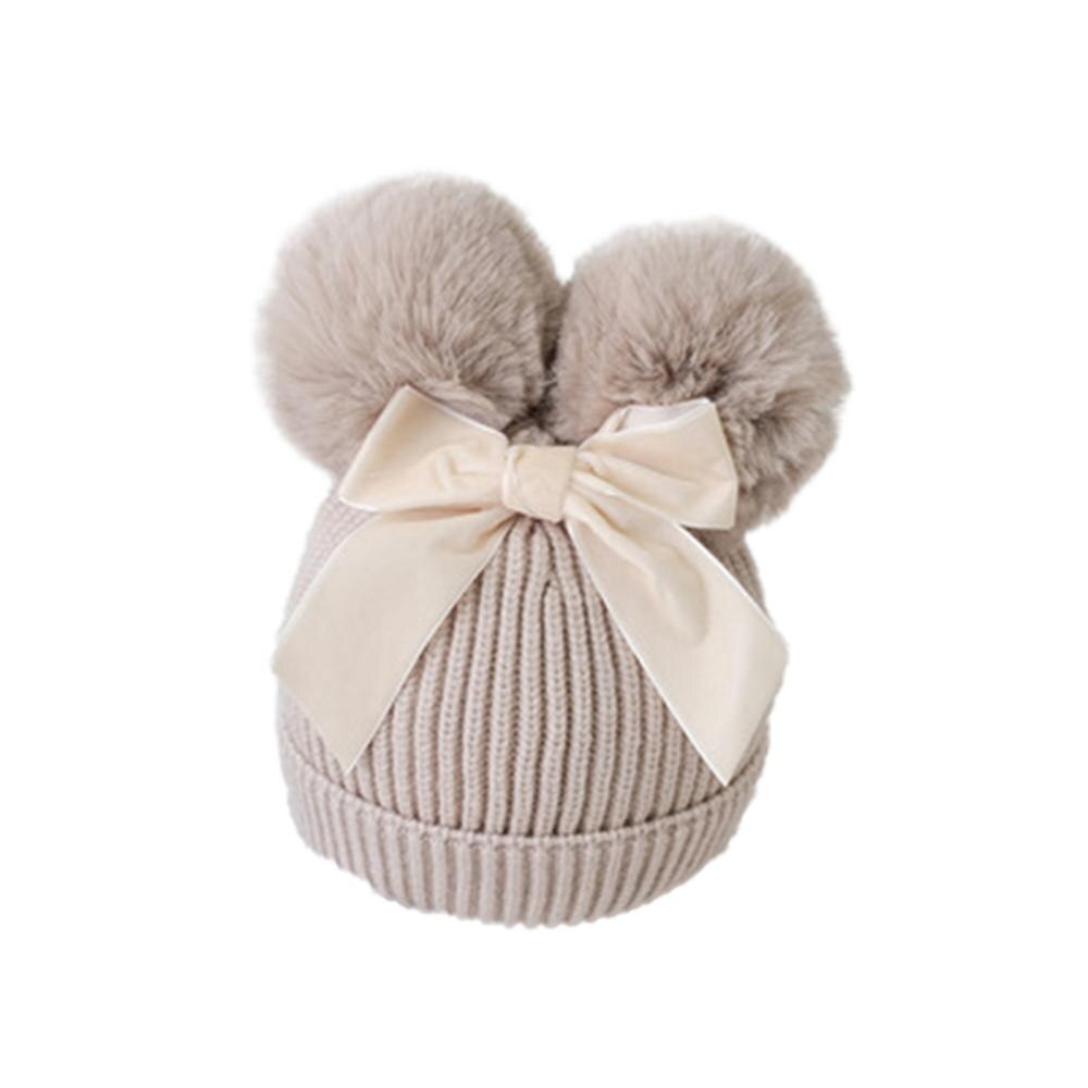 Baby Stuff Double Pompom Hat Winter Knitted Kids Baby Girl Hat Warm Thicker Children Infant Beanie Cap Bonnet Casquette Enfant: Beige